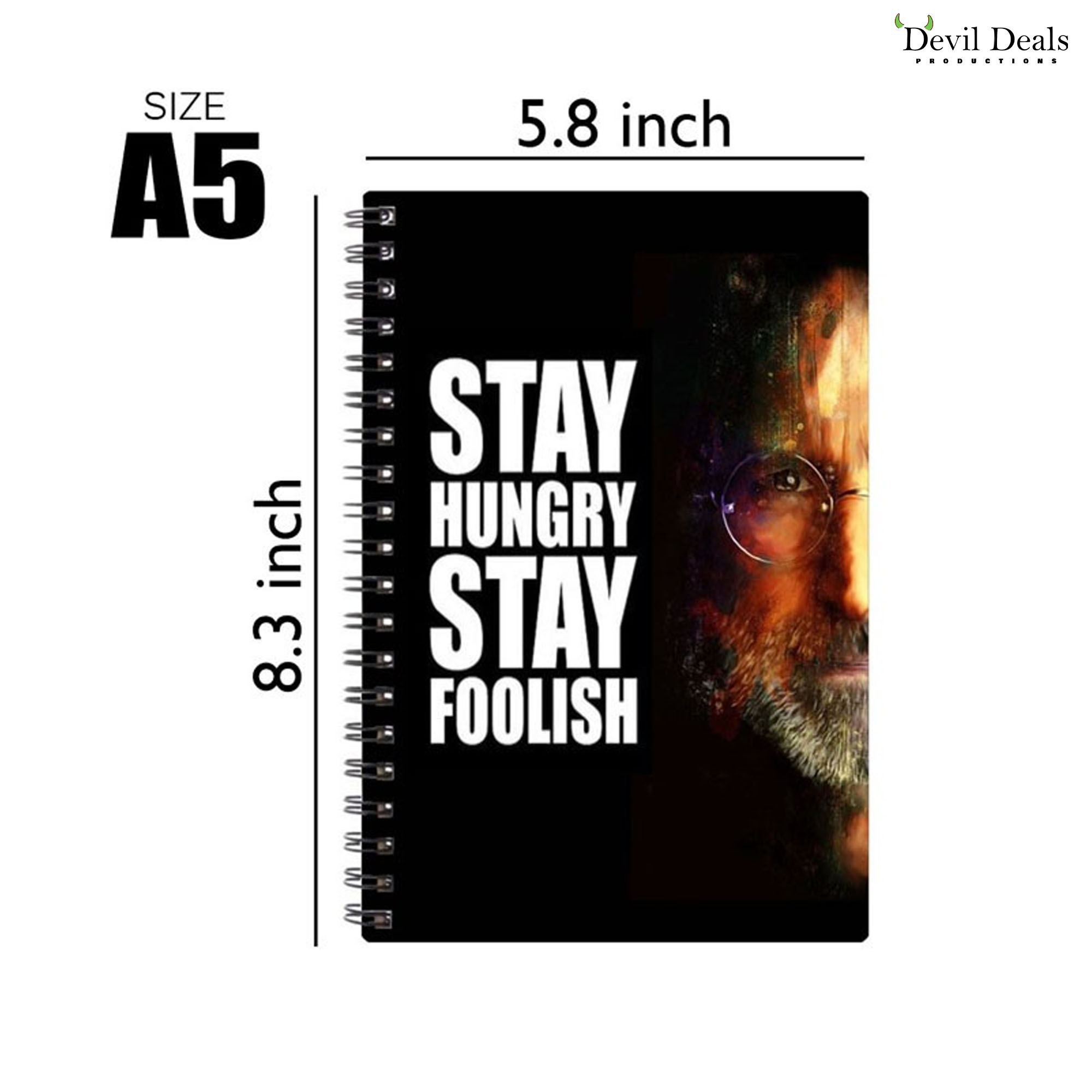 Spiral Notebook Diary A5 200 Pages - Stay Hungry Stay Foolish - Image 2