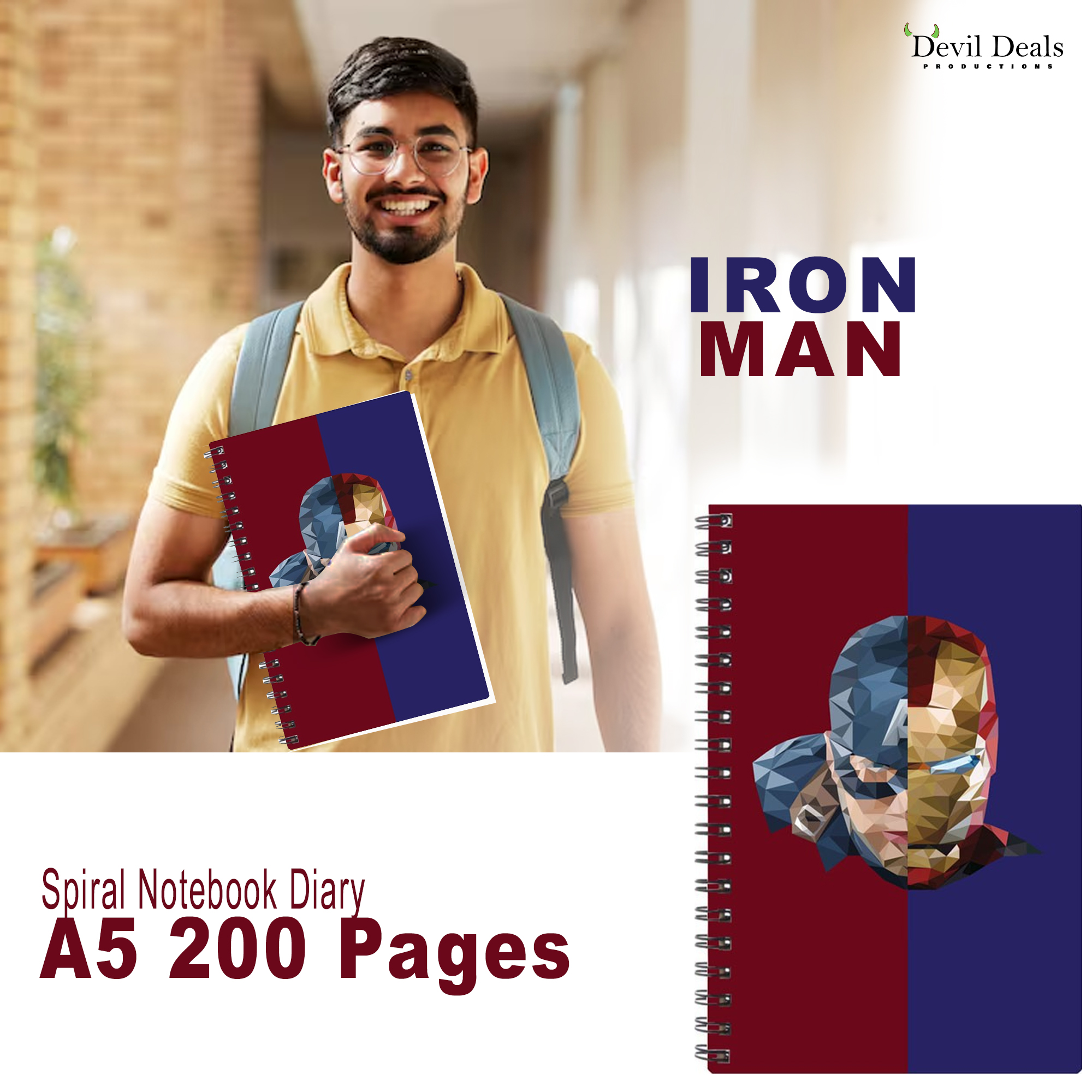 Spiral Notebook Diary A5 200 Pages - Iron Man - Image 6