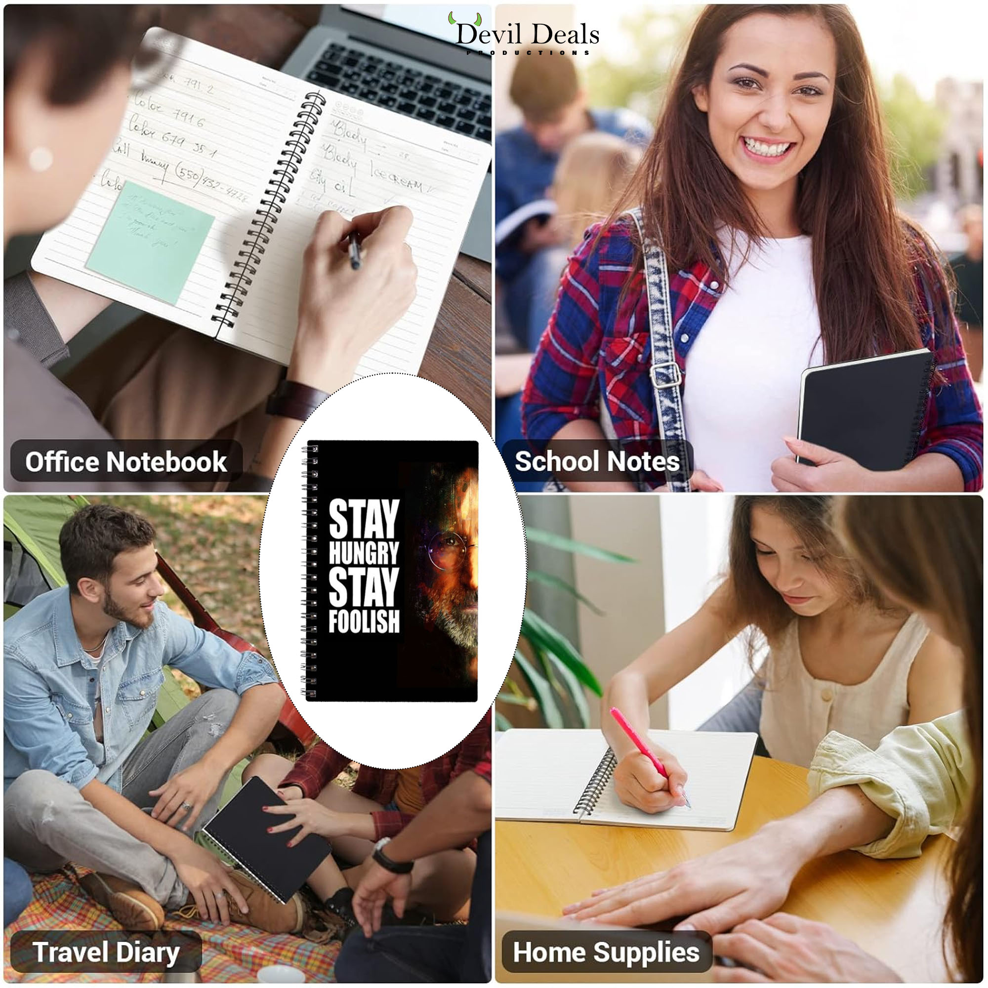 Spiral Notebook Diary A5 200 Pages - Stay Hungry Stay Foolish - Image 6