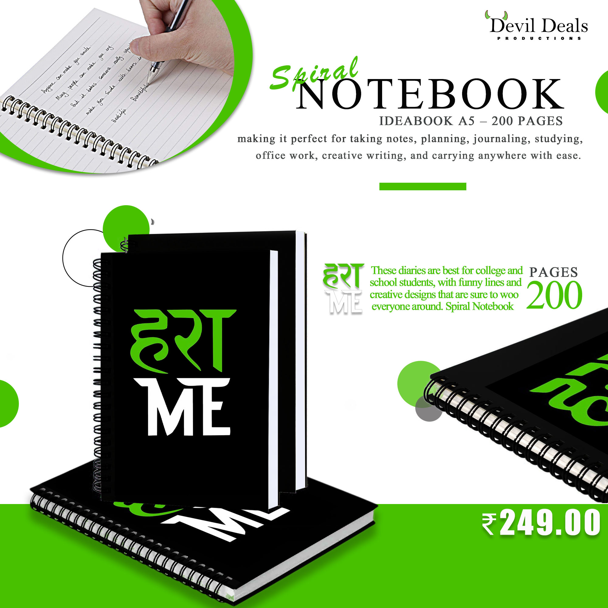 Spiral Notebook Diary A5 200 Pages - Hara Me