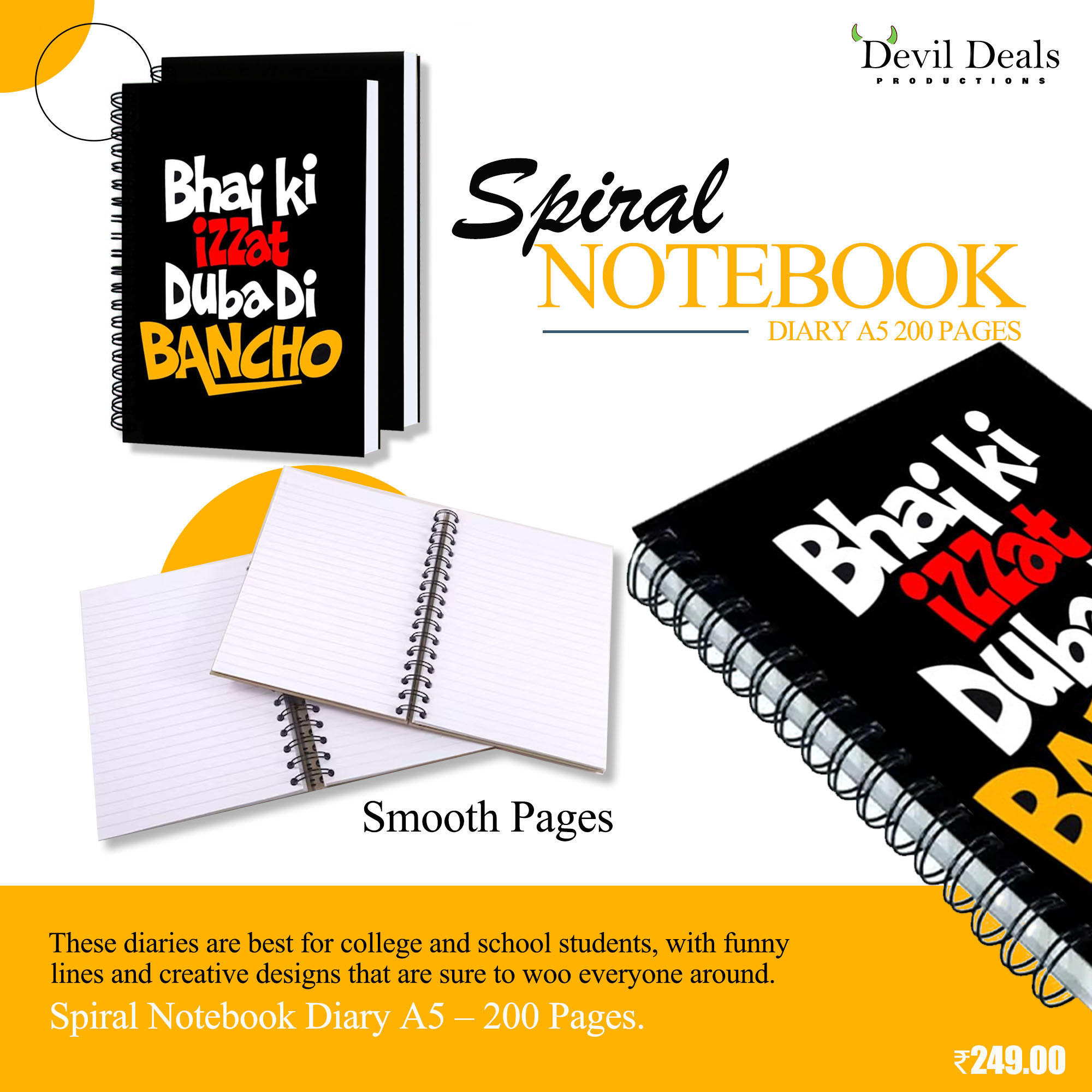 Spiral Notebook Diary A5 200 Pages - Bhai Ki Izzat Duba Di Bancho