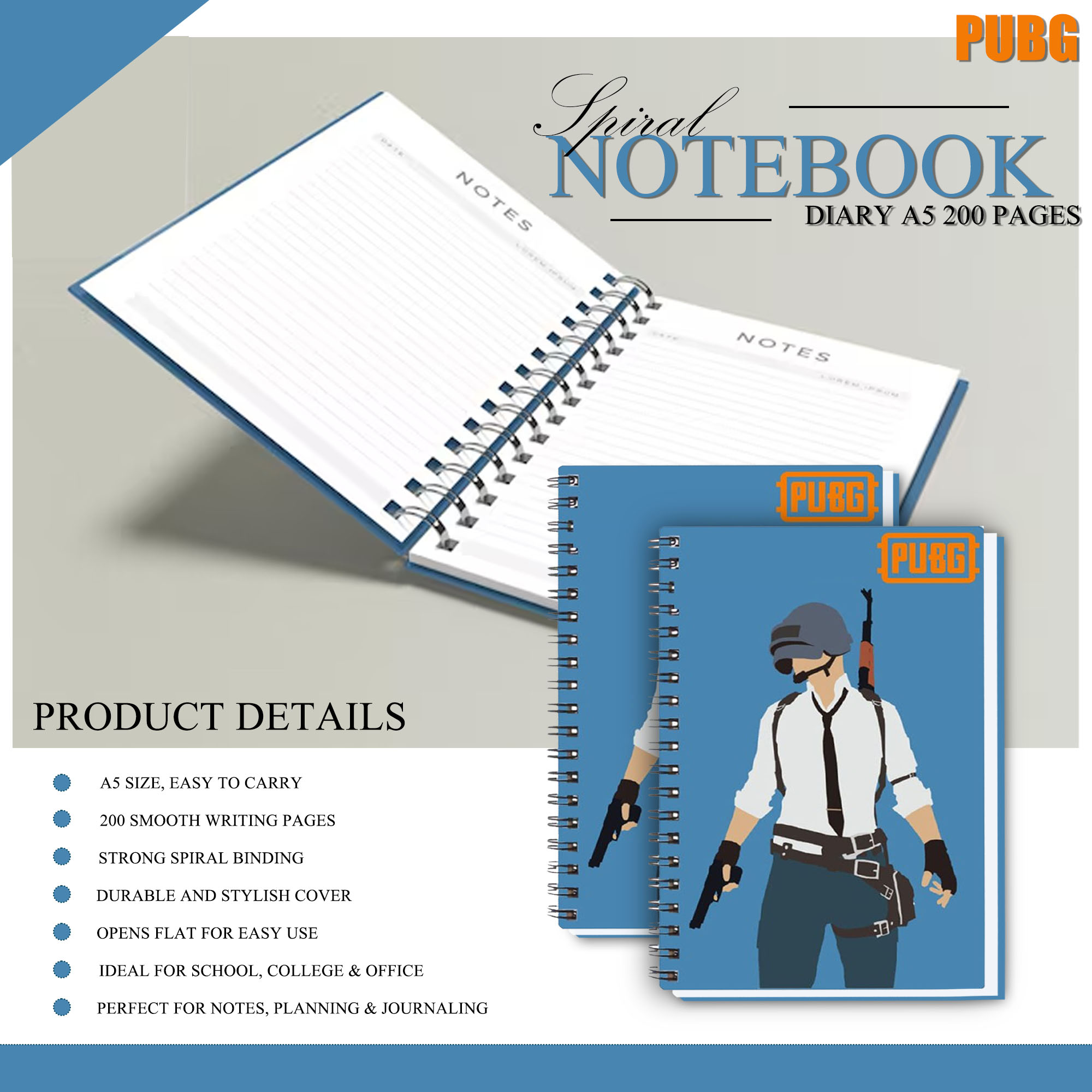 Spiral Notebook Diary A5 200 Pages - PUBG
