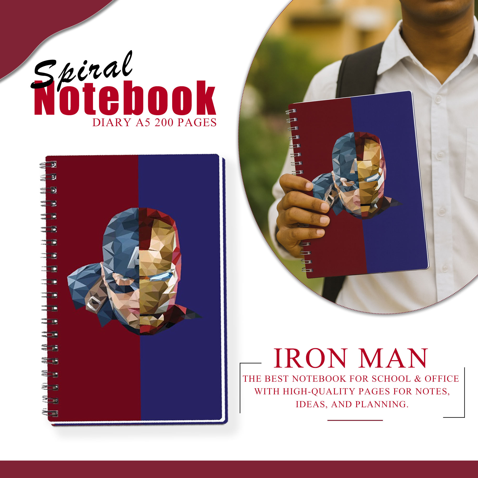 Spiral Notebook Diary A5 200 Pages - Iron Man