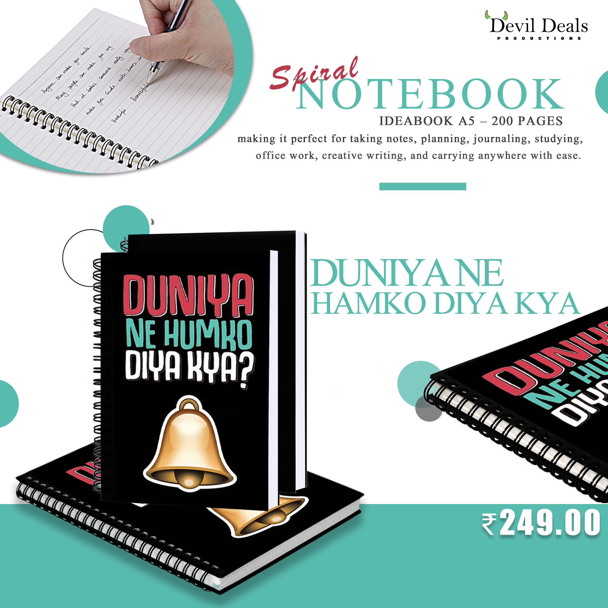 Spiral Notebook Diary A5 200 Pages - Duniya Ne Hamko Diya Kya
