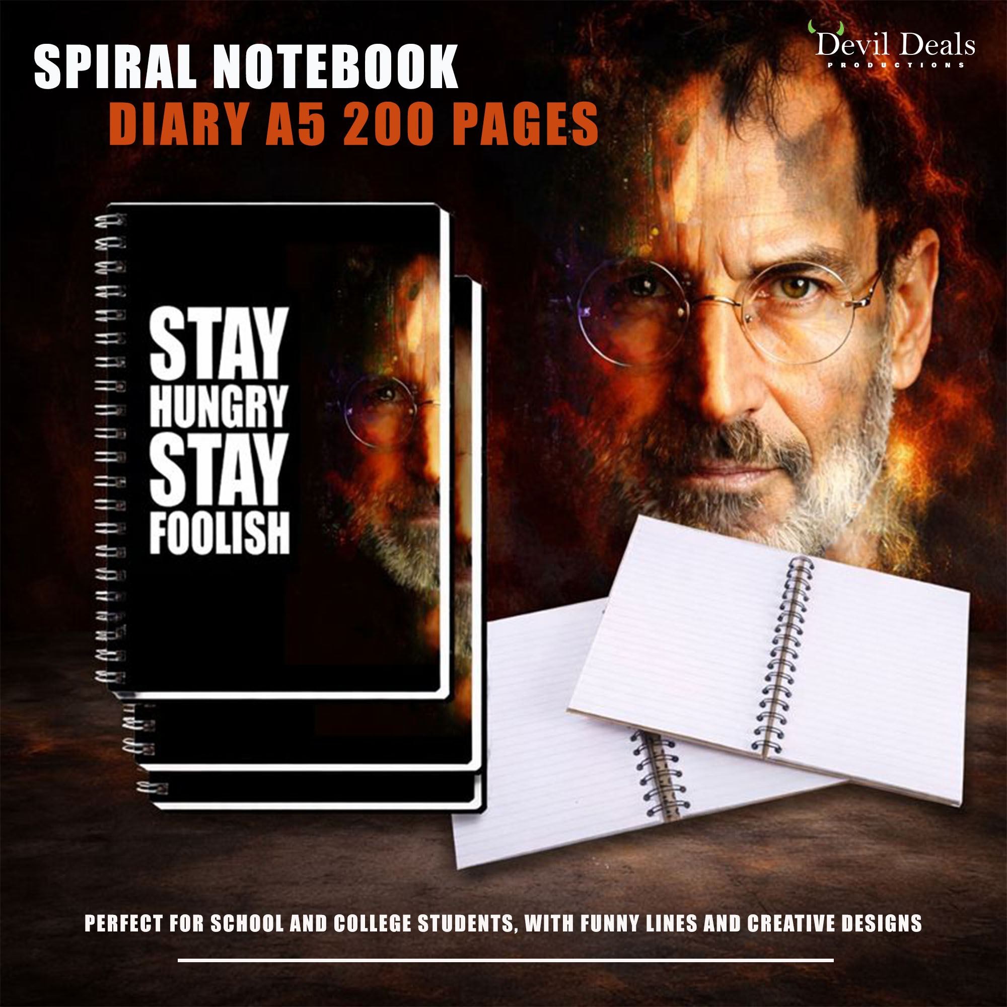 Spiral Notebook Diary A5 200 Pages - Stay Hungry Stay Foolish