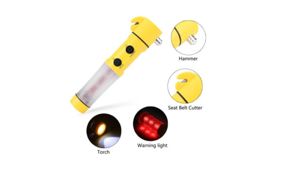 4 in 1 Car Emergency Tool with Hammer + LED Flashlight + Safety Belt Cutter & Torch - Image 3