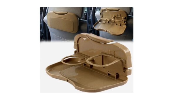 Car Travel Plastic Foldable Meal Drink Cup Tray Holder Mini Dining Table Beige Color - Image 3
