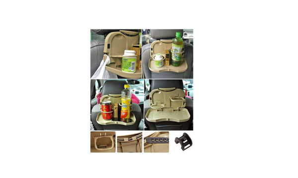 Car Travel Plastic Foldable Meal Drink Cup Tray Holder Mini Dining Table Beige Color - Image 5