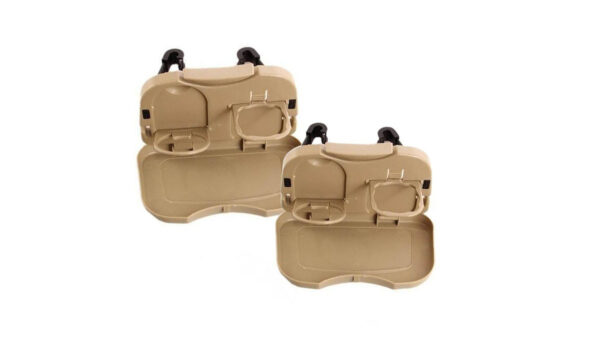 Car Travel Plastic Foldable Meal Drink Cup Tray Holder Mini Dining Table Beige Color - Image 2