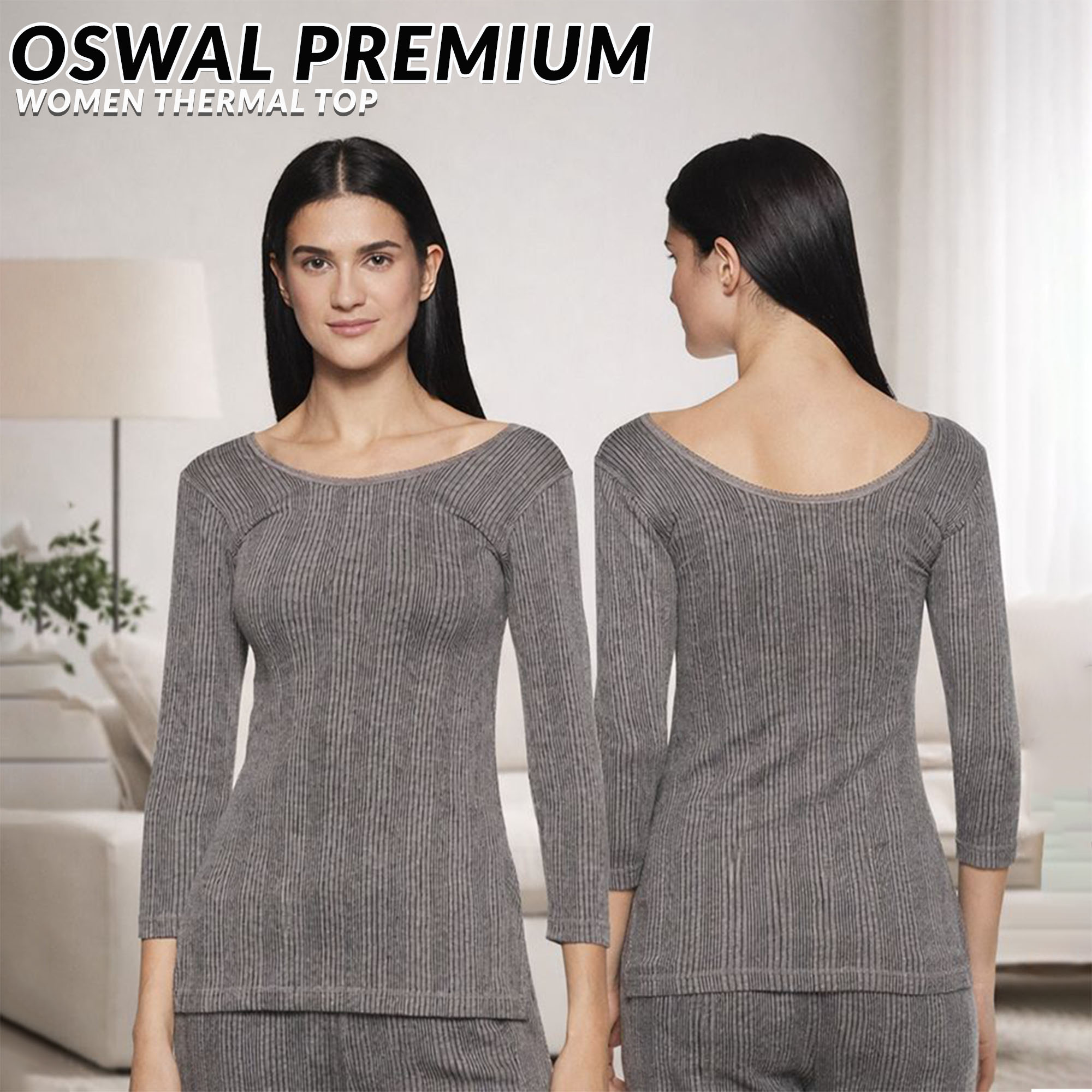 Oswal Premium – Women Thermal Top – Charcoal Grey